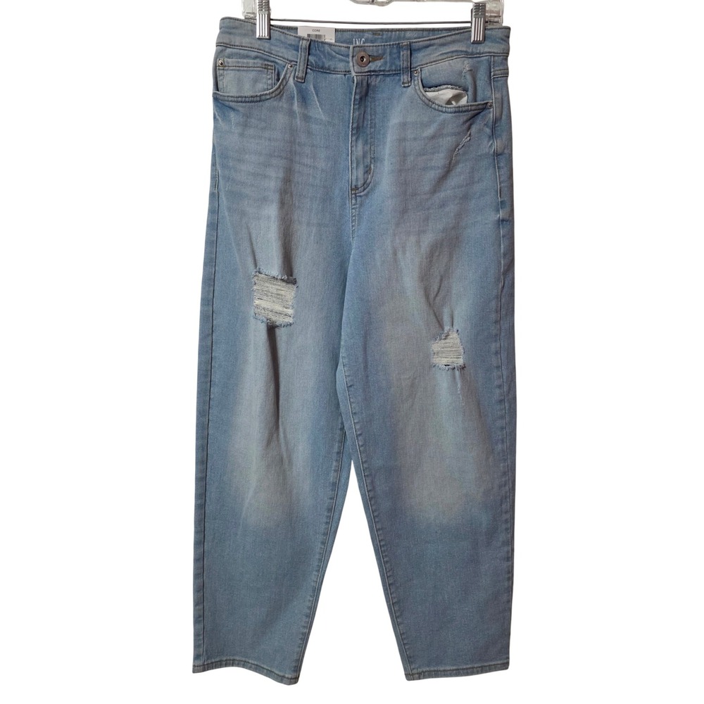 INC Women 6/28 Straight Leg Jeans Light Indigo Distressed High Rise Denim